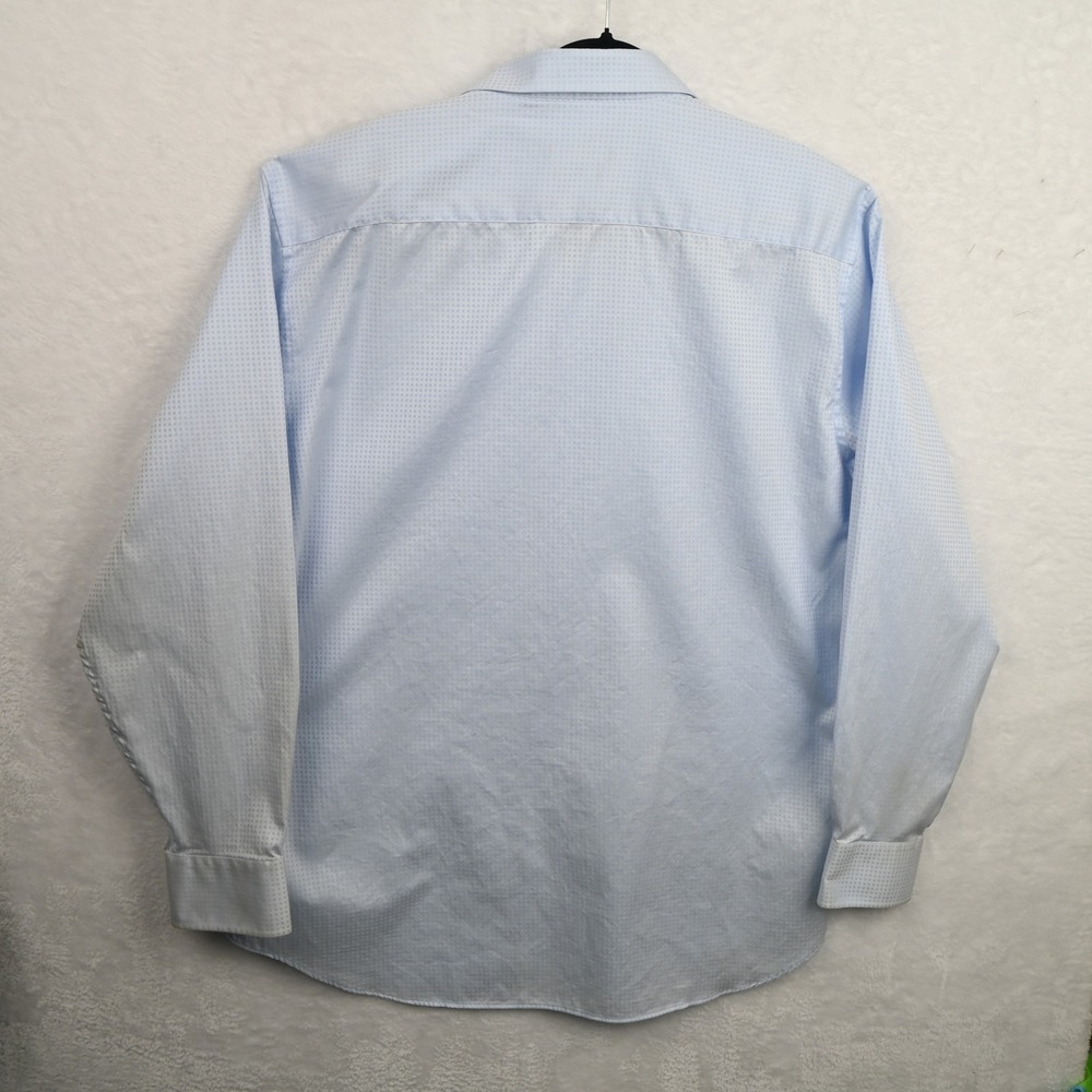 Bugatchi Button Up Shirt Men 3XL Light Blue Shaped Fit Micro Check Long Sleeve - Picture 7 of 7